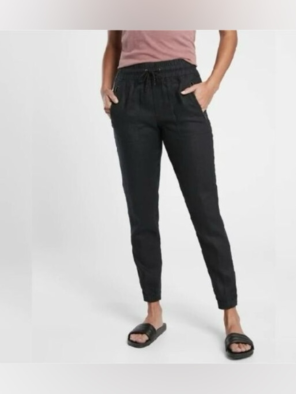 Athleta Cabo Linen Joggers Black Sz S Tall